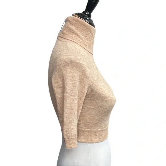 Zara Wool Blend Short Sleeve Turtleneck Crop Top Tan Size Small - Picture 3 of 12